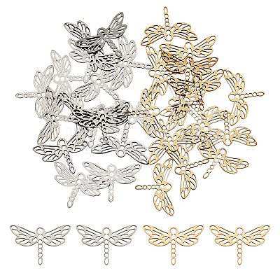 32Pcs 2 Colors 201 Stainless Steel Filigree Joiners Links STAS-DC0011-56-1
