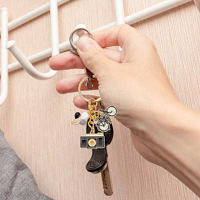 5Pcs Hot Air Balloon/Camera/Bicycle Alloy Enamel Pendant Keychain KEYC-NB0001-62-1
