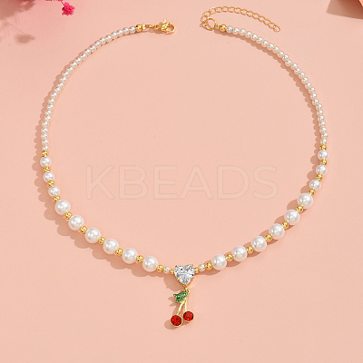 Sweet French Style Cubic Zirconia Imitaion Pearl Necklace for Women YS3712-2-1