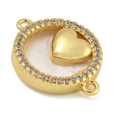Rack Plating Brass Micro Pave Clear Cubic Zirconia Flat Round Connector Charms KK-I718-47G-01-1