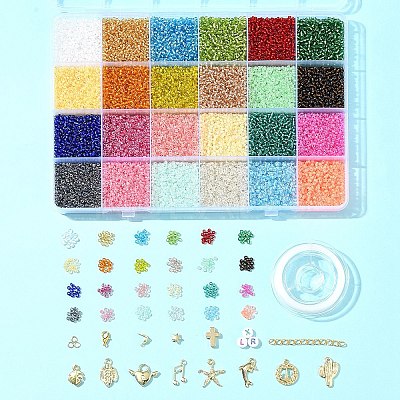 DIY Round Glass Seed Beads & Alloy Charms Bracelet Making Kits DIY-FS0007-19-1