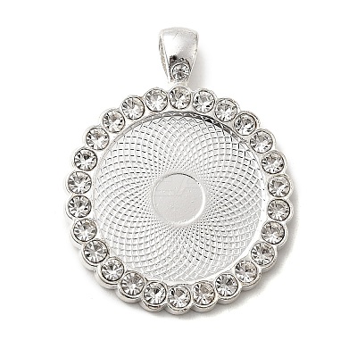 Flat Round Alloy Rhinestone Pendant Cabochon Settings X-ALRI-T351-01S-1