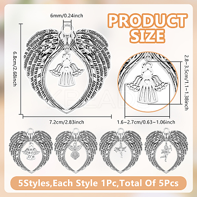 5Pcs 5 Styles Alloy Pendants PALLOY-GO00049-1