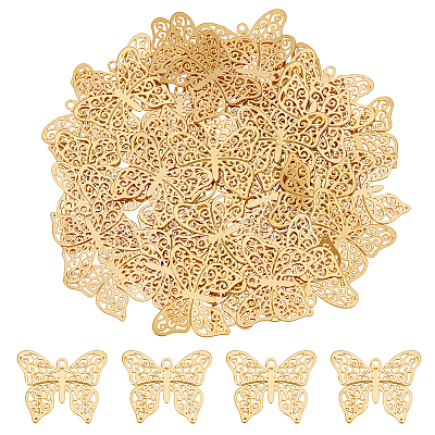 Rack Plating 201 Stainless Steel Filigree Pendants STAS-HY0001-32-1