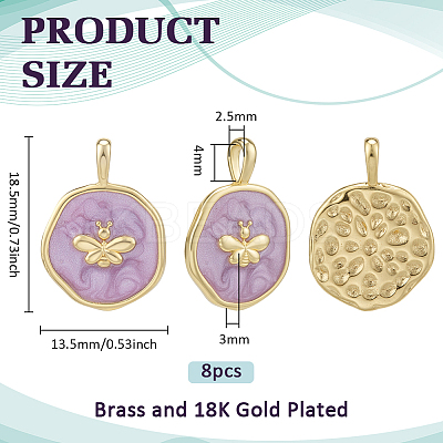 8Pcs Brass Enamel Pendants KK-BC0015-11G-1
