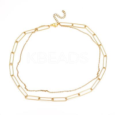 304 Stainless Steel Double Layer Necklaces NJEW-M183-01G-1