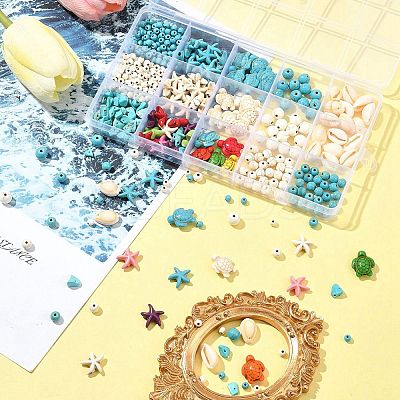 DIY Synthetic Turquoise & Natural Cowrie Shell Beads Jewelry Making Finding Kits DIY-FS0005-98-1