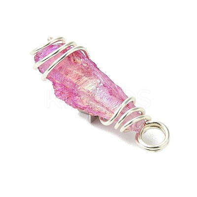 2Pcs Electroplated Natural Quartz Crystal Dyed Copper Wire Wrapped Pendants PALLOY-JF03170-02-1