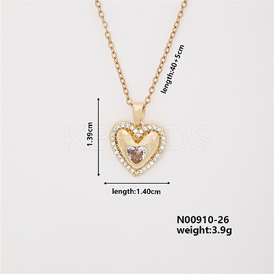 Vintage Heart-shaped Brass Micro Pave Clear Cubic Zirconia Pendant Necklaces FH1361-2-1