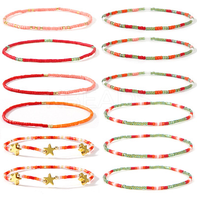 12Pcs Christmas Glass Seed Bead Stretch Bracelet Set ZO6526-3-1