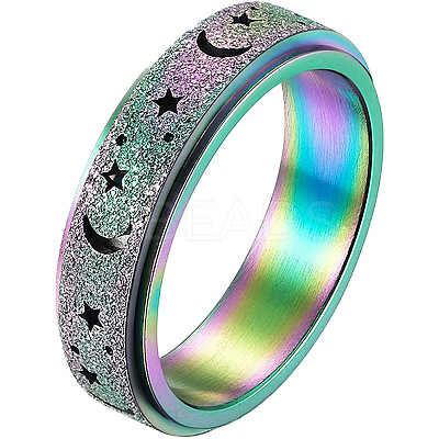 201 Stainless Steel Moon and Star Rotatable Finger Ring MOST-PW0001-005C-01-1