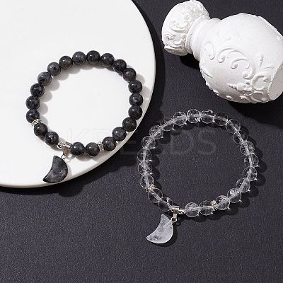 2Pcs 2 Style Natural & Synthetic Mixed Gemstone Stretch Bracelets Set BJEW-JB10166-1