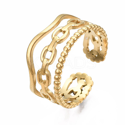 304 Stainless Steel Cable Chain Open Cuff Ring RJEW-T023-40G-1