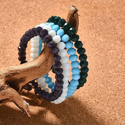 Faceted Opaque Solid Color Crystal Glass Rondelle Beads Stretch Bracelets BJEW-F072-M-1