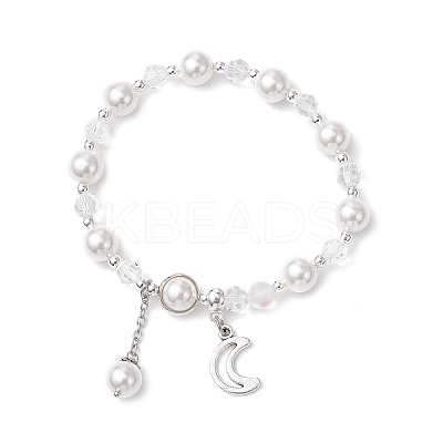Shell Pearl & Glass Round Beaded Bracelets BJEW-JB11857-02-1