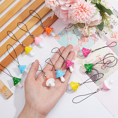 12Pcs Resin Mushroom Phone Charm Decoration Mobile Straps HJEW-PH01779-1