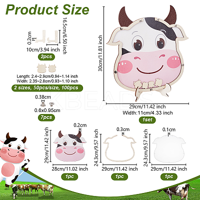 Cow Theme Wooden Baby Shower Guest Book for Birthday Party AJEW-WH0270-345-1