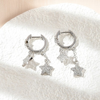 Brass Micro Pave Clear Cubic Zirconia Huggie Hoop Earrings EJEW-K083-43P-1