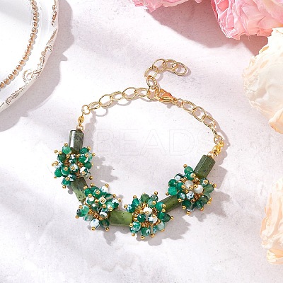 Natural Fire Crackle Agate & Canadian Jade Beads Link Bracelets BJEW-JB12164-02-1