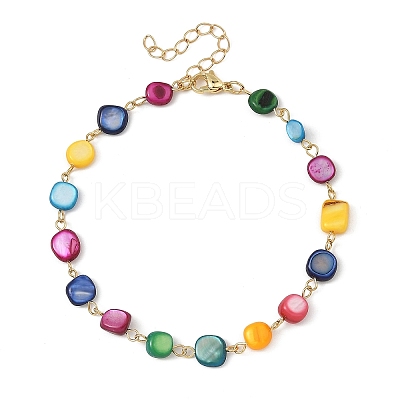 Dyed Natural Shell Nuggets Beaded Chain Anklets AJEW-AN00846-1