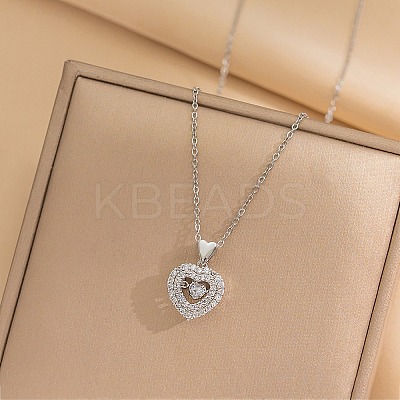 Heart 304 Stainless Steel Micro Pave Cubic Zirconia Pendant Necklaces for Women LS-NJEW-D288-05P-1
