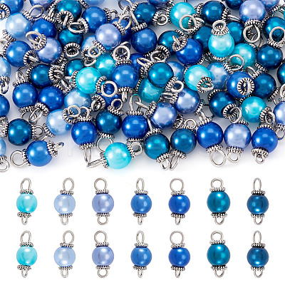 70Pcs 7 Colors Glass Pearl Round Connector Charms PALLOY-TA00265-1