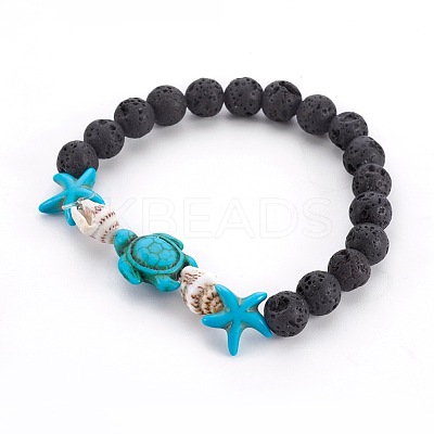 Natural Lava Rock Beads Stretch Bracelets BJEW-JB03989-1