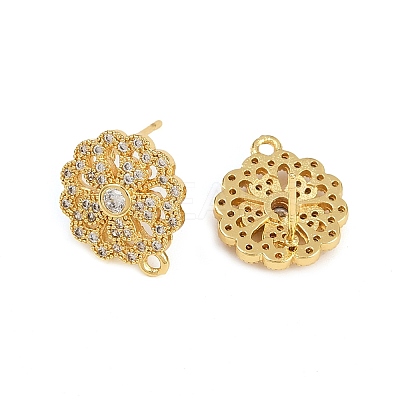 Brass Micro Pave Clear Cubic Zirconia Stud Earring Findings KK-K393-01G-1