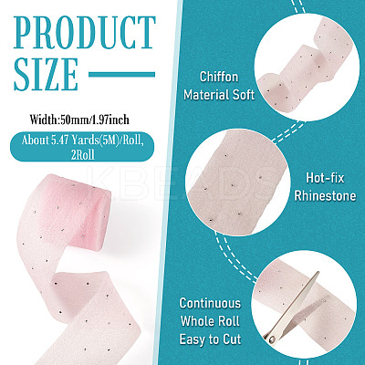 2Rolls Polyester Hot-fix Rhinestone Raw Edges Ribbon OCOR-TA0003-95E-1