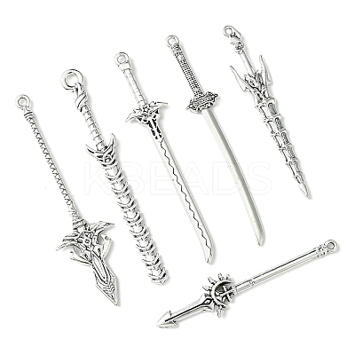 60Pcs 6 Styles Tibetan Style Alloy Big Pendants TIBEP-FS0001-25-1