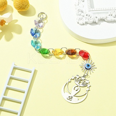 201 Stainless Steel Yoga with Lotus Pendant Decorations HJEW-JM01100-1