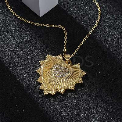 Brass Micro Pave Clear Cubic Zirconia Heart Pendant Necklaces for Women LS-NJEW-S438-07C-G-1