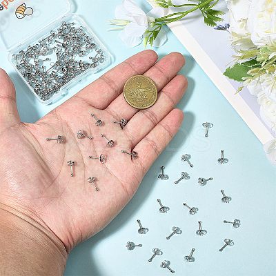 100Pcs 304 Stainless Steel Round Stud Earrings EJEW-BBC0002-05A-P-1