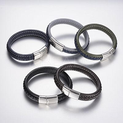 Braided Leather Cord Bracelets BJEW-H561-07-1