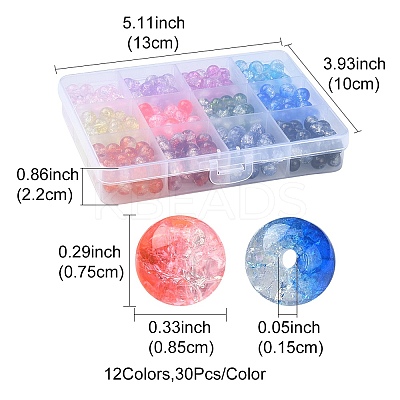 360Pcs 12 Colors Transparent Crackle Baking Paint Glass Beads Strands DGLA-YW0001-12-1