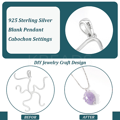 1Pc 925 Sterling Silver Blank Pendant Cabochon Settings STER-BC0002-44P-1