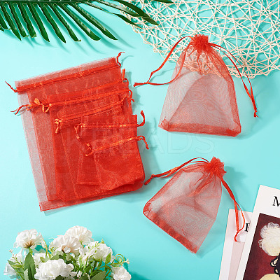 60Pcs 6 Styles Rectangle Organza Bags Jewellery Storage Pouches Wedding Favour Party Mesh Drawstring Gift OP-TA0001-07-1