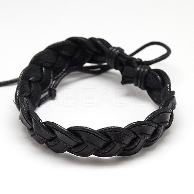 Trendy Unisex Casual Style Braided Waxed Cord and Leather Bracelets BJEW-L297-06-1