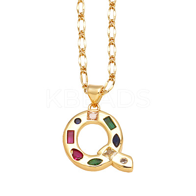 Brass Pave Colorful Cubic Zirconia Initial Pendant Necklaces FS-WG26597-17-1