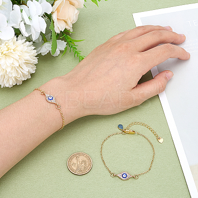 2Pcs Evil Eye Alloy Enamel Charm Bracelets BJEW-ME00006-1