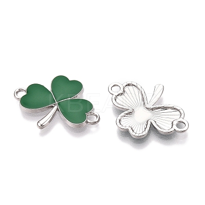 Rack Plating Alloy Green Enamel Shamrock Connector Charms ENAM-N056-354P-1