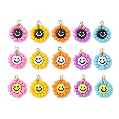 15 Pcs Acrylic Glass Seed Beaded Pendants PALLOY-MZ00294-1