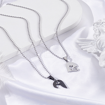 1 Set Stainless Steel Couple Heart Pendant Ball Chain Necklaces for Women Men NJEW-LP0001-61A-1