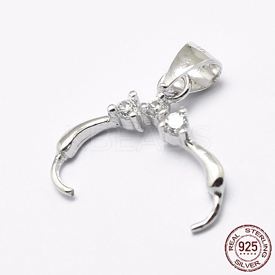 Anti-Tarnish Rhodium Plated 925 Sterling Silver Micro Pave Cubic Zirconia Pendant Bails STER-P034-35P-1