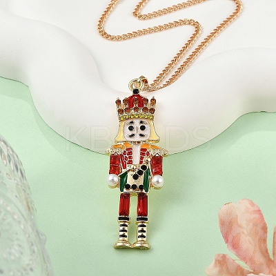 Alloy Enamel Christmas Nutcracker Pendant Necklaces NJEW-L048-01G-01-1