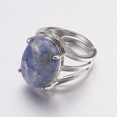 Natural Sodalite Wide Band Finger Rings X-RJEW-K224-A11-1