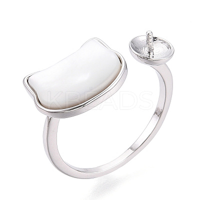 Cat Shape Brass Shell Cuff Ring Settings KK-T076-65P-1