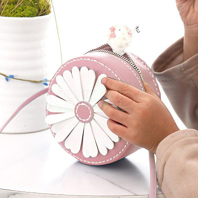 DIY Sew on PU Leather Daisy Flower Pattern Round Multi-Use Crossbody/Shoulder Bag Making Kits DIY-WH0297-56B-1