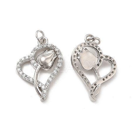 Brass Micro Pave Clear Cubic Zirconia Pendants KK-E068-VB191-1