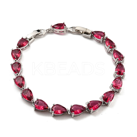 Rack Plating Brass Pave Cubic Zirconia Teardrop Links Bracelets for Women BJEW-H604-01P-06-1